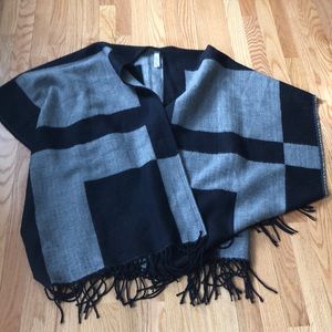 Gray and dark blue poncho type sweater